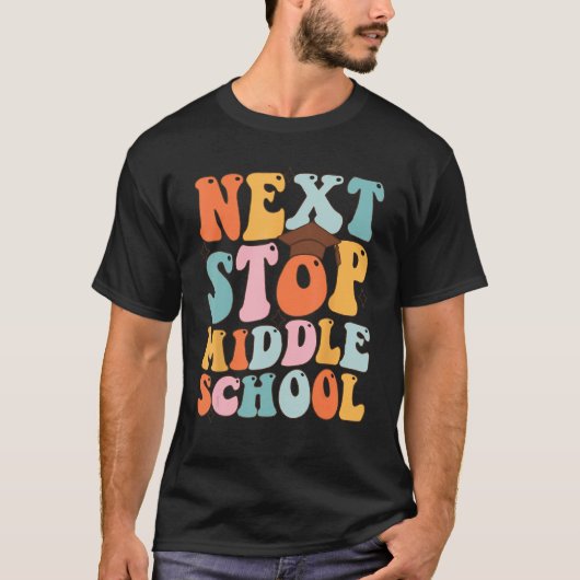 Volgende halte middelbare school Afstuderen laatst T-shirt (Voorkant)