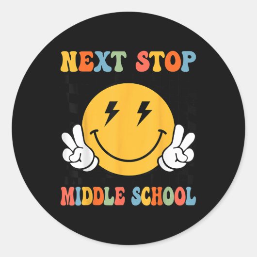 Volgende halte middelbare school groovy basisschoo ronde sticker (Voorkant)