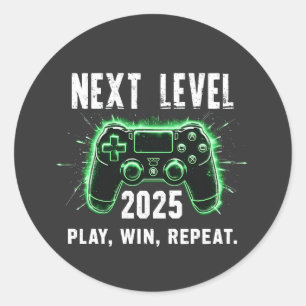 Volgende Level 2025 Play Win Herhaal Grappige Game Ronde Sticker