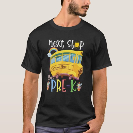 Volgende stop voorschoolse Hallo Pre-k schoolbus t T-shirt (Voorkant)