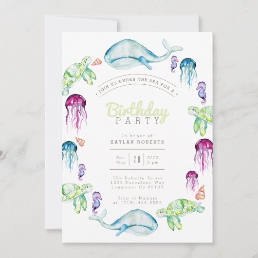 Volgens de Waterverf van het Zee | Verjaardagsfees Kaart (Voorkant)