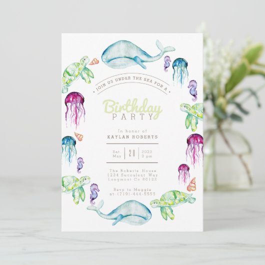 Volgens de Waterverf van het Zee | Verjaardagsfees Kaart (Staand voorkant)