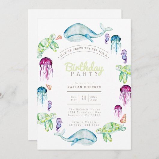 Volgens de Waterverf van het Zee | Verjaardagsfees Kaart (Voorkant / Achterkant)