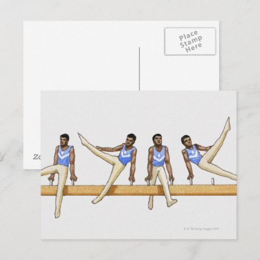 Volgorde van afbeeldingen van mannelijke gymnast briefkaart (Voorkant / Achterkant)
