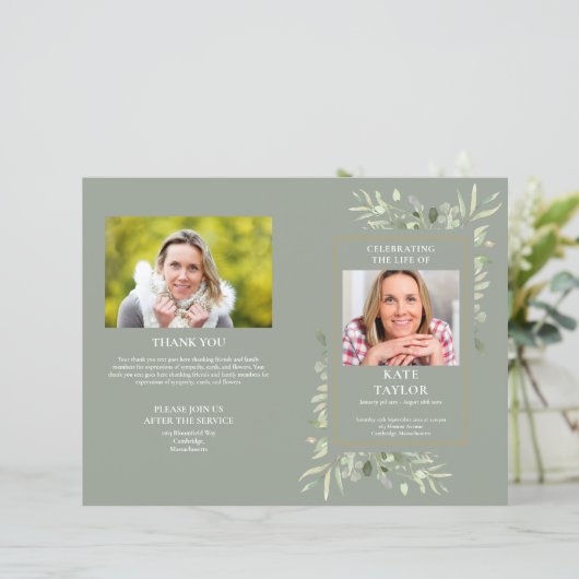 Volgorde van de dienst Sage Loof Uitvaartprogramma (Staand voorkant)