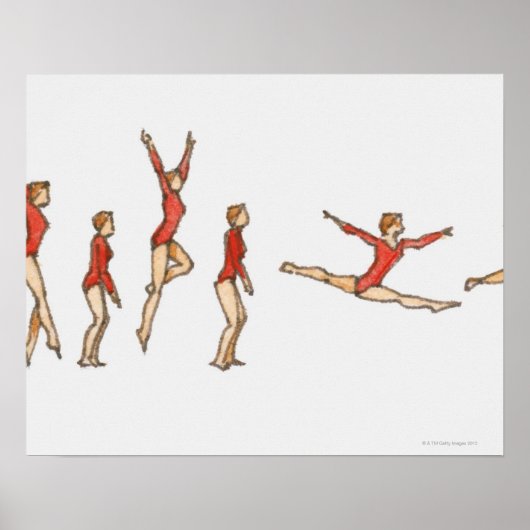 Volgorde van illustraties met vrouw gymnast poster (Voorkant)