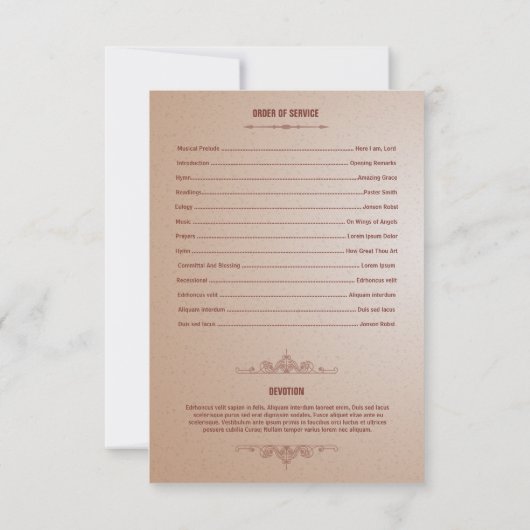 Volgorde van Service Funeral Program Card Kaart (Achterkant)
