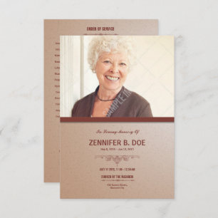 Volgorde van Service Funeral Program Card Kaart