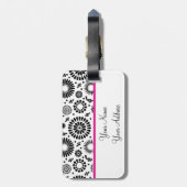 Volk bloem zwart en wit bloemen boho chic bagagelabel (Achterkant verticaal)