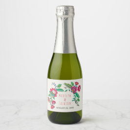 Volk bloemen bohemian bruiloft sparkling wijnetiket