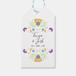 Volk bloemige trouwbloemen | Mexicaanse felle kleu Cadeaulabel