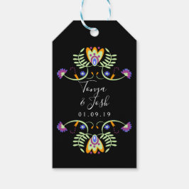 Volk bloemige trouwbloemen | Mexicaanse felle kleu Cadeaulabel