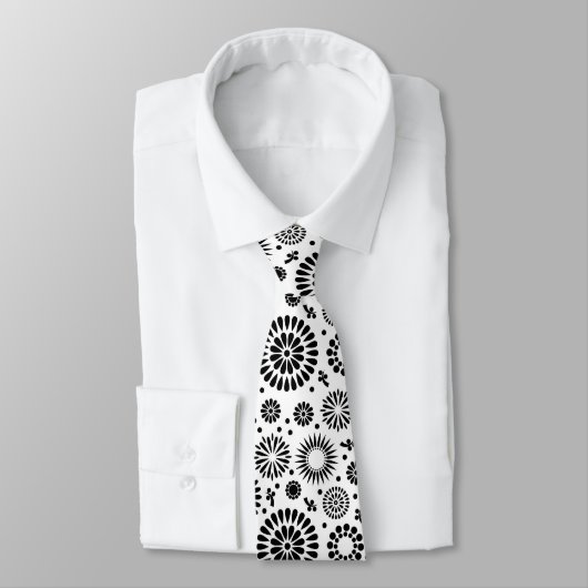 Volk bloemmotief Zwart Witte Bloemen Boho Chic Stropdas (Gebonden)