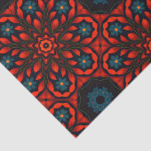 Volk Etnisch Rood Zwart Blauw Bloemen Patroon Tissuepapier (Detail)