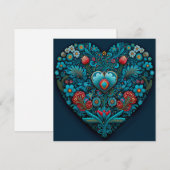 VOLK-kunst in Oekraïne - Geïnspireerd hart in blau Feestdagenkaart (Voorkant / Achterkant)
