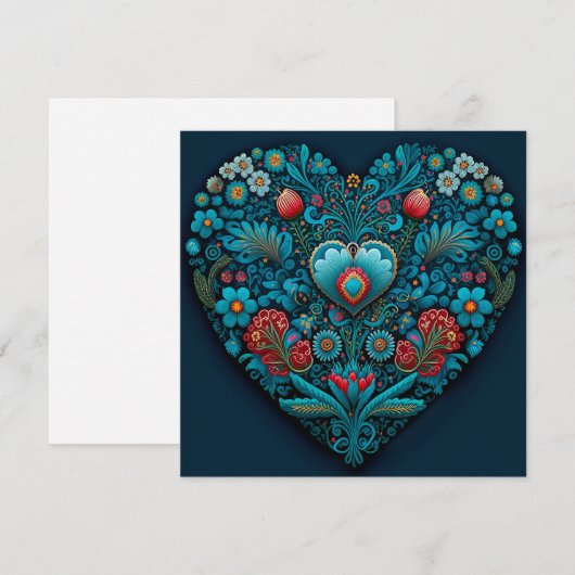 VOLK-kunst in Oekraïne - Geïnspireerd hart in blau Feestdagenkaart (Voorkant / Achterkant)