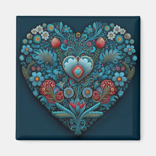 VOLK-kunst in Oekraïne - Geïnspireerd hart in blau Magneet (Voorkant)