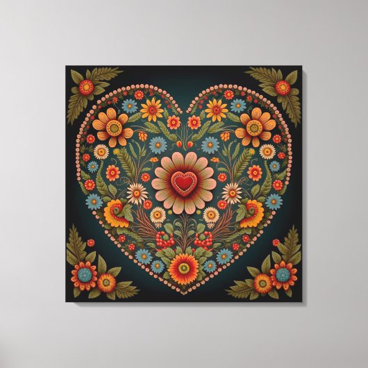 VOLK-kunst in Oekraïne - Geïnspireerd hart in meer Canvas Afdruk (Voorkant)