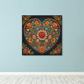 VOLK-kunst in Oekraïne - Geïnspireerd hart in meer Canvas Afdruk (Insitu (Houten vloer))