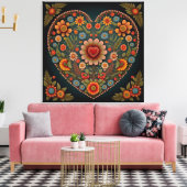 VOLK-kunst in Oekraïne - Geïnspireerd hart in meer Canvas Afdruk (Insitu (Woonkamer))