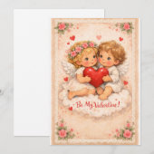 Volk Valentijnsengelen met Hart – Whimsical Primi Feestdagenkaart (Voorkant / Achterkant)