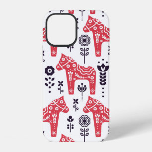 Volk Zweeds paard bloemig naadloos patroon.  iPhone 12 Hoesje