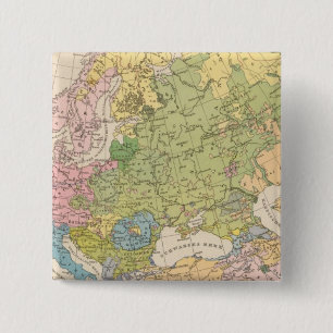 Volkerkarte von Europa, Kaart van Europa Vierkante Button 5,1 Cm