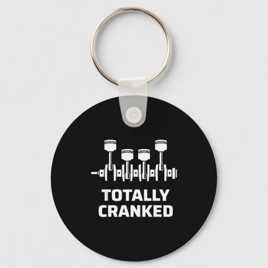 Volkomen cranked grappige monteur auto motor humor sleutelhanger (Voorkant)