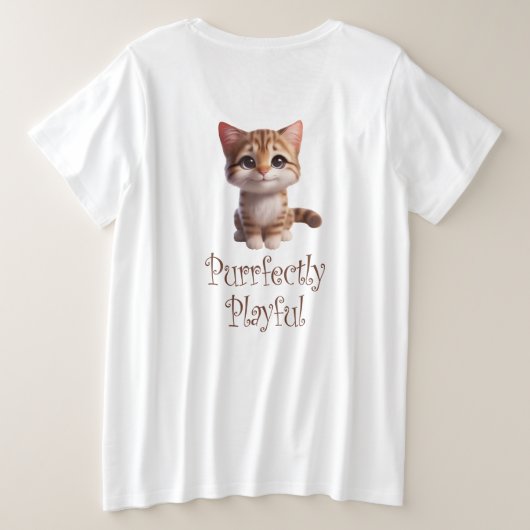 Volkomen speelse Schattigee kat Grote Maat T-shirt (Design achterkant)