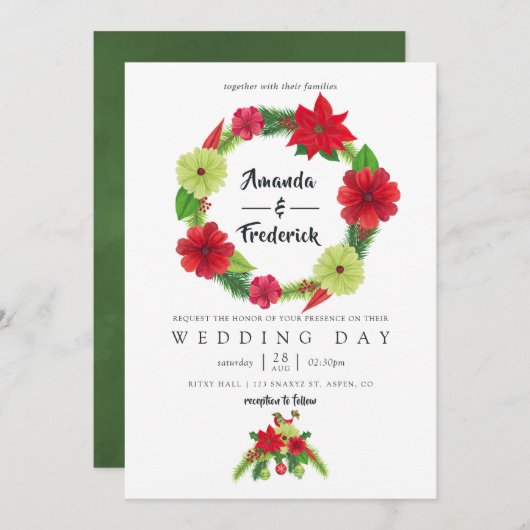 Volks kunst waterverf bloemige Kerst trouwfeest Kaart (Voorkant / Achterkant)