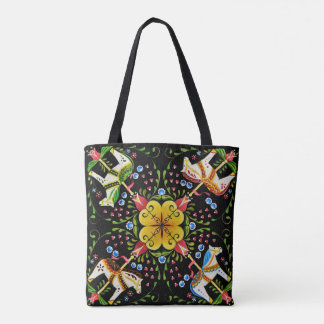 Volks kunstpaarden met bloemenontwerp tote bag