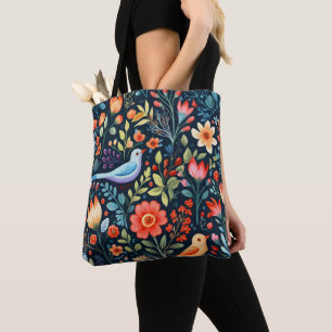Volksbloemen en vogels tote bag