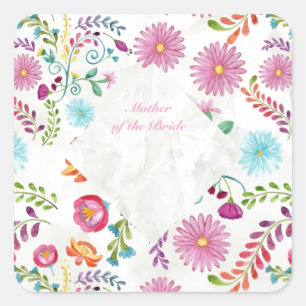 Volkse bloemen bruid-moeder geschenk- Aanpasbaar Vierkante Sticker