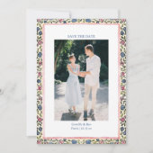 Volkse bloemenrand Moderne Coquette Romantische fo Save The Date (Voorkant)