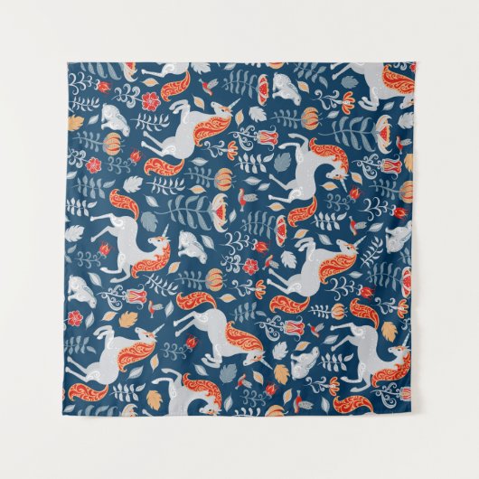 Volksfantasie: Eenhoorns, Konijnen, Vogels Wandkleed (Voorkant (horizontaal))