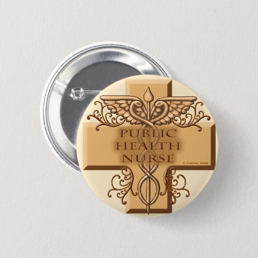 Volksgezondheidsverpleegster Caduceus Ronde Button 5,7 Cm (Voorkant /achterkant)
