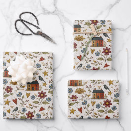 Volkshuisje Harten Tuin Patroon Inpakpapier Vel