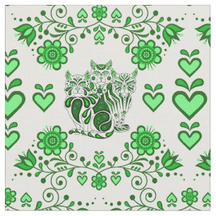 Volkskat/bloemen/hart calico katten, groene prints stof