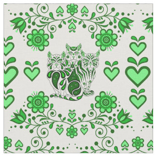 Volkskat/bloemen/hart calico katten, groene prints stof