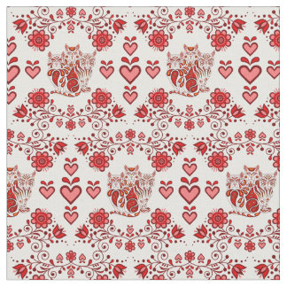 Volkskat/bloemen/hart calico katten, rode prints 2 stof