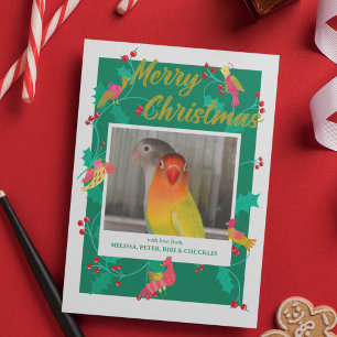 Volkskeunst vogels, aangepaste kerstfoto feestdagenkaart