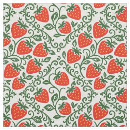 Volkskunst aardbei blokprint in rood en groen  stof