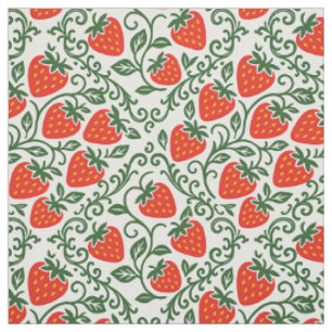 Volkskunst aardbei blokprint in rood en groen  stof