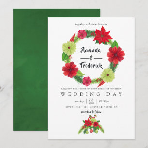 Volkskunst Aquarel Bloem Kerst Huwelijk Kaart