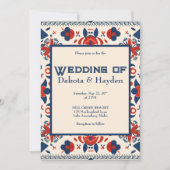 Volkskunst bloem rood, wit en blauw kaart (Voorkant)