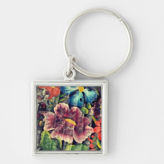 Volkskunst Bloemen in Bloei Sleutelhanger (Voorkant)