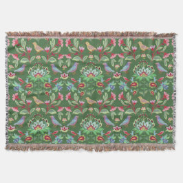 Volkskunst Bloemen met vogels op groene gooi Deken