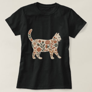 Volkskunst bloemkat silhouet ontwerp t-shirt