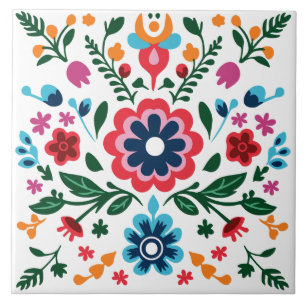 Volkskunst Bloemmotief Kleurrijke Bloemen Tegeltje