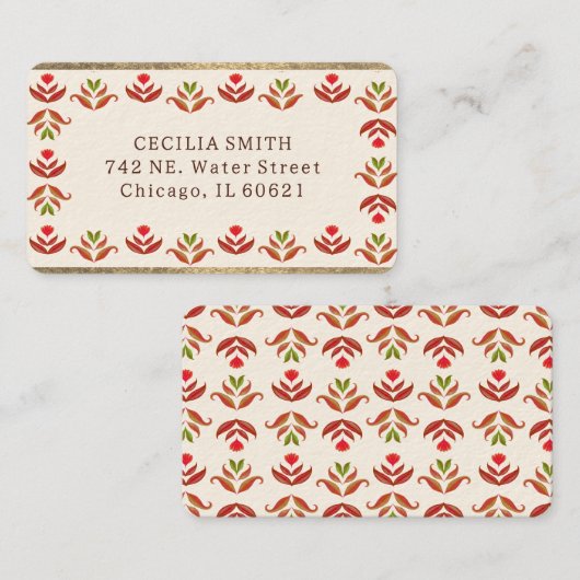     Volkskunst bloemrijke rand cute gezellig rusti Visitekaartje (Voorkant / Achterkant)